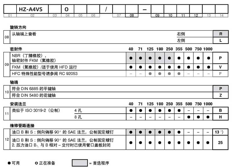 HZ-A4VSO柱塞泵選型說明書